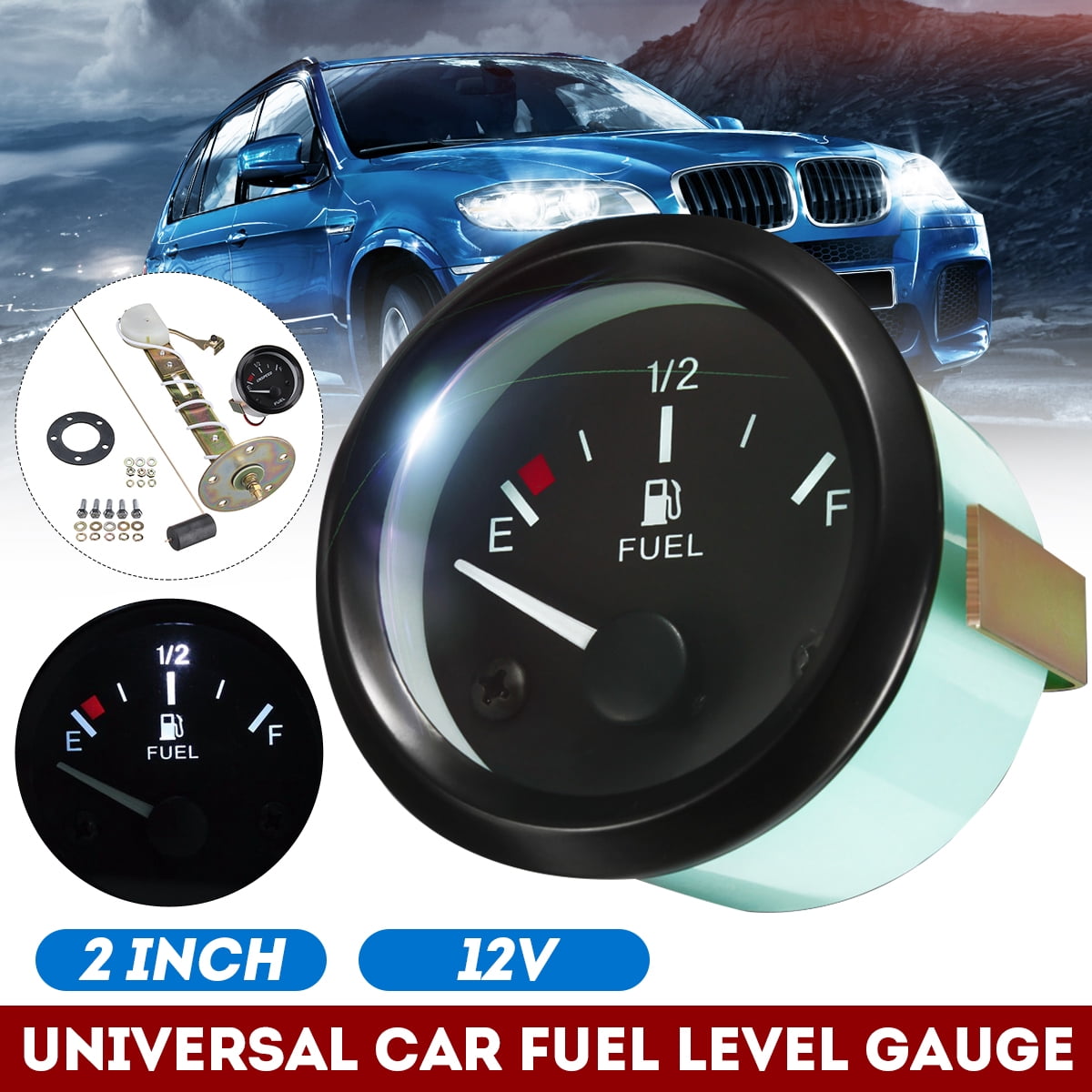 2“ 52mm Universal Car Fuel Level Gauge Meter With Fuel Sensor E1/2F