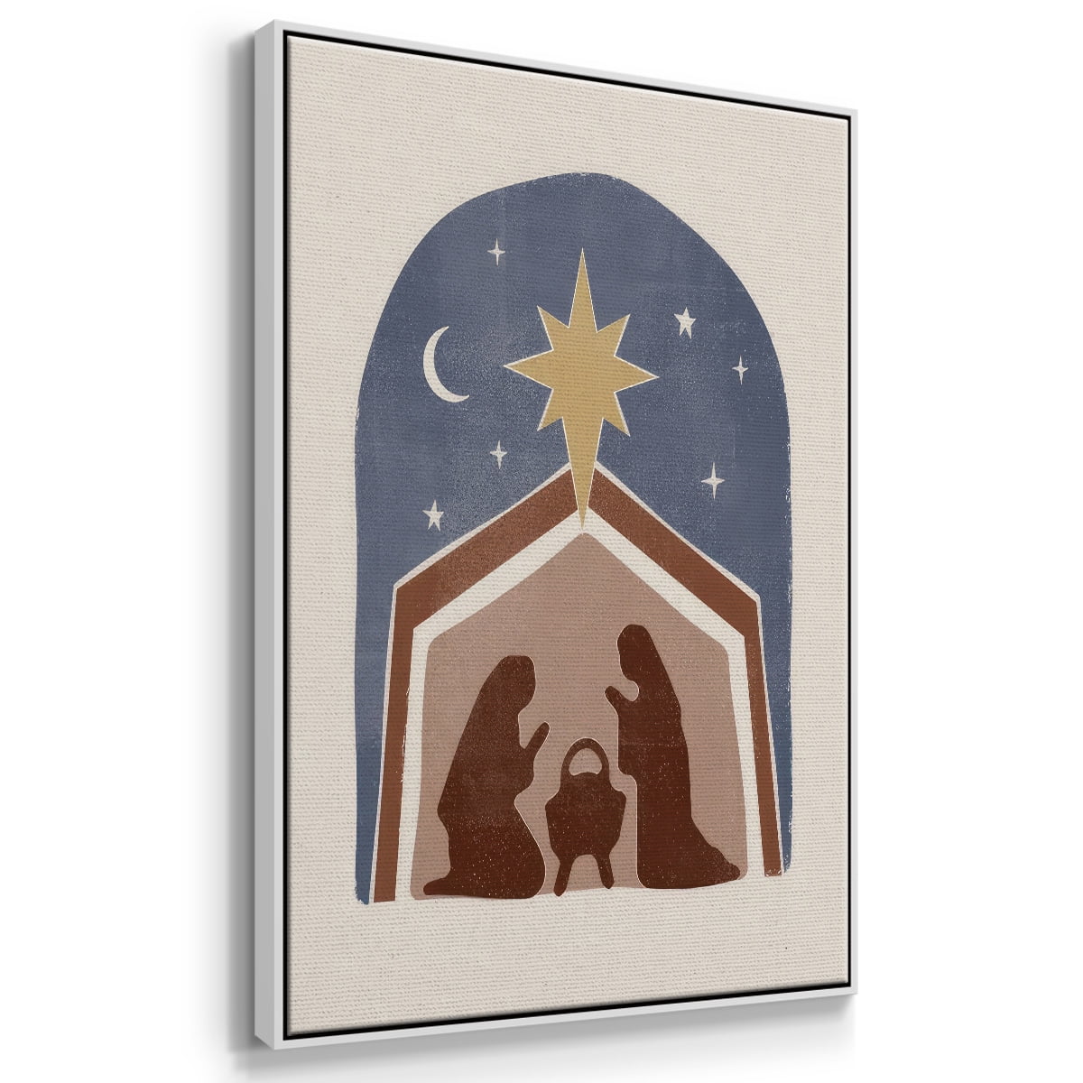 Boho Nativity I - Framed Gallery Wrapped Holiday Canvas - 27 x 41 - White Frame