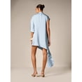thumbnail image 2 of Blue Asymmetrical Drape Mini Dress With High Mock Neck And Short Sleeves Elegant Evening Guest Wear, 2 of 5