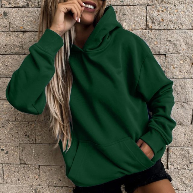 ICHUANYI Liquidación Moda Mujer Manga Larga Camiseta Sólida Bolsillos Con Capucha Blusa Tops ICHUANYI WER2023082200395