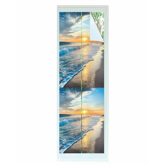Window Privacy Film Sunset Beach Stained Glass Window Film Decorative Sun Block Window Cover Spray Ocean Waves Sky Nature Scenery Window Clings Static Adhesive Sticker for Bathroom 23.6"x78.7"