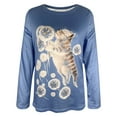 thumbnail image 4 of IROINID Vêtements d'Hiver pour Femmes Chandail à Capuche Col Rond Imprimé Chat Manches Longues T-Shirt, Bleu, 4 of 4