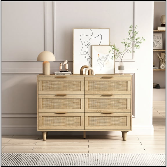 43.31"6-Drawers Rattan Storage Cabinet Rattan Drawer,for Bedroom,Living Room,Natural