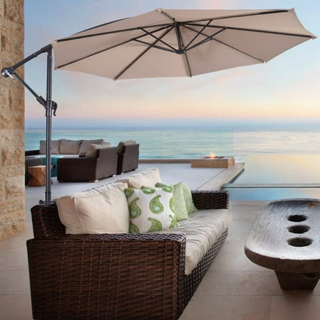 10' Hanging Umbrella Patio Sun Shade Offset Market W/T Cross Base