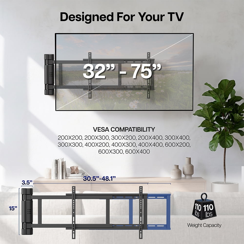 VIVO Steel Low Profile Electric Adjustable Swing 32" to 75" TV Wall Mount