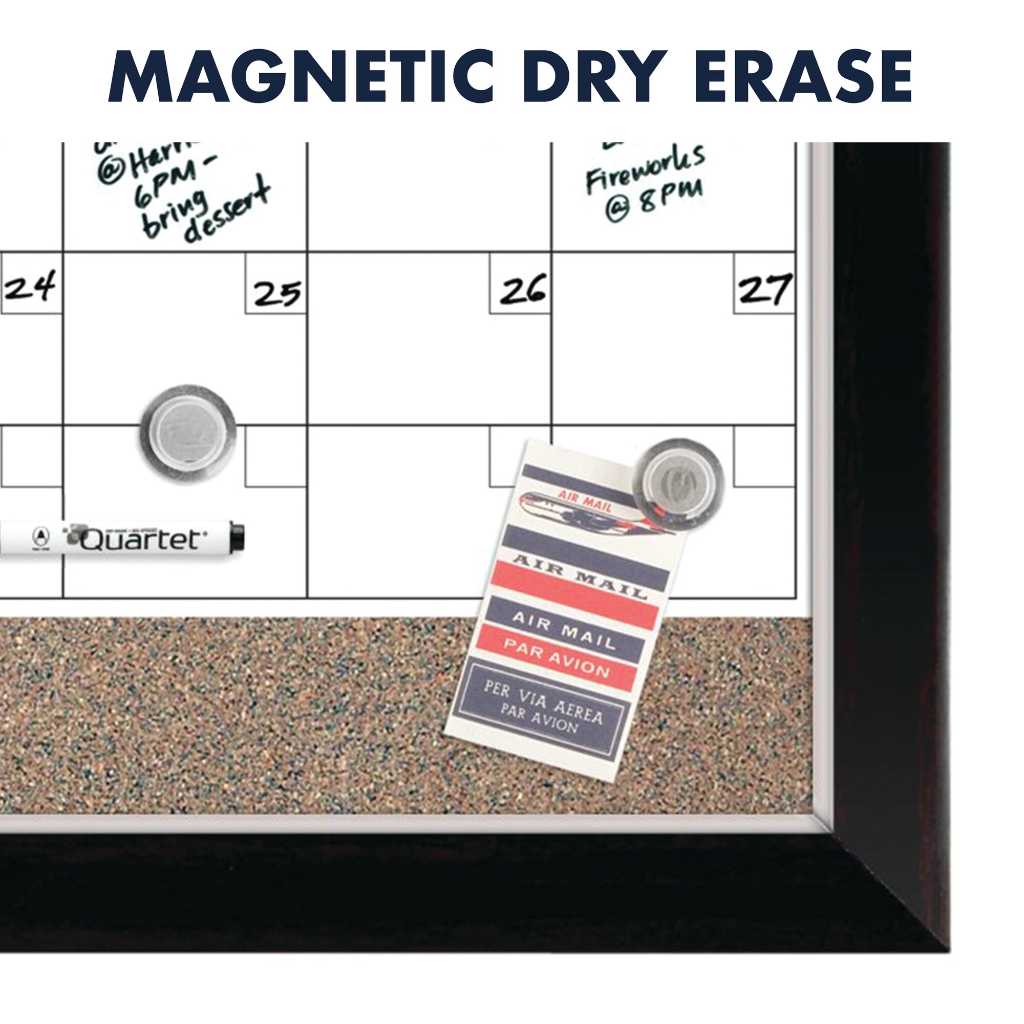 Quartet Home Décor Magnetic Combination Calendar Board, Dry-Erase and Cork, 17" x 23", Two-Tone Frame - image 2 of 8