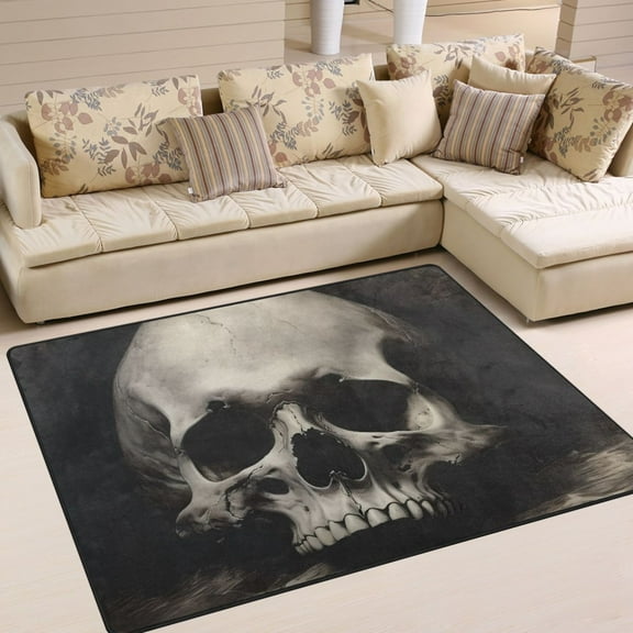 Skeleton Skull Area Rugs Soft Non-Slip Floor Mats Large Nursery Carpets Doormat for Living Room Bedroom Hotel Decor 63"x48"