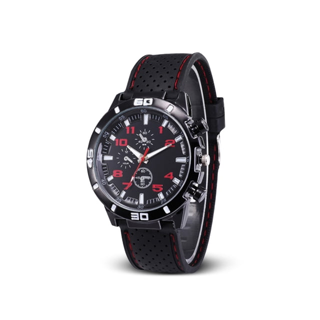 Sonducket Reloj de cuarzo con superficie de espejo de plástico para hombre, reloj de con carcasa de aleación para deportes de negocios, hebilla Relojes Rojo