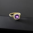 thumbnail image 5 of Gem Stone King 10K Yellow Gold Purple Amethyst and Diamond Engagement Ring for Women (1.27 Cttw, Cushion Cut 7MM, Gemstone Birthstone, Available in Size 5, 6, 7, 8, 9), 5 of 7