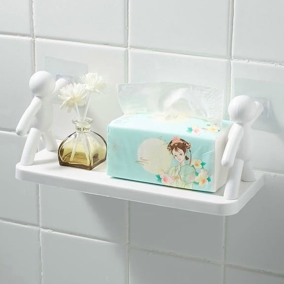 Humanoid Wall Mounted Floating Shelves,No-Drill Suction Cup Storage Rack for Bathroom Cosmetic and Kitchen Organizer Stand-White