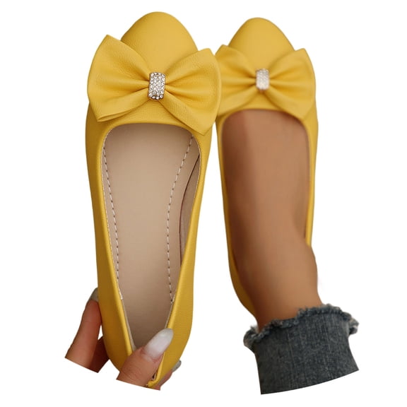 oqasdz Womens Casual Shoes Slip On Low Heel Pointed Toe Ballet Shoes with Bow Design Comfort Wedding Solid Color Trendy Dressy Shoes Summer Outdoor