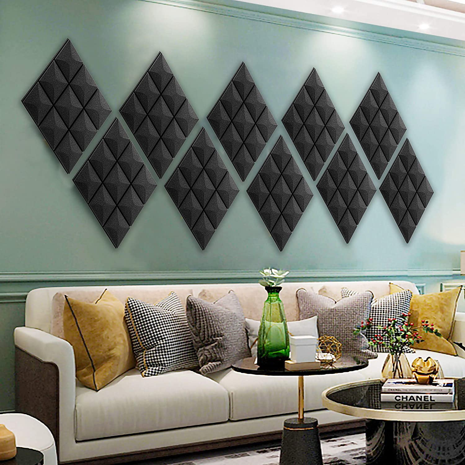 FStop Labs Wedge Tiles Acoustic Panels for Wall, Soundproof Foam, Black, 2'' X 12" X 12", 12 Pack