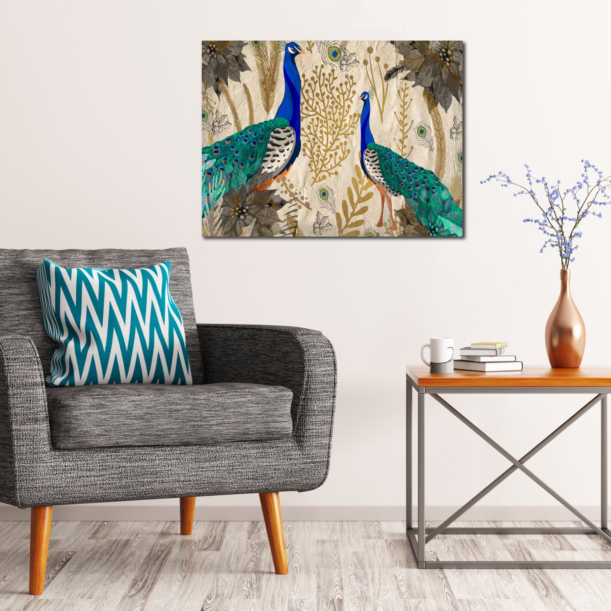 Poinsettia Peacocks Gallery-Wrapped Canvas Wall Art, 16x20
