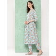 thumbnail image 5 of Janasya Women's Aqua Blue Moss Digital Floral Printed Kurta with Pant and Dupatta, 5 of 8