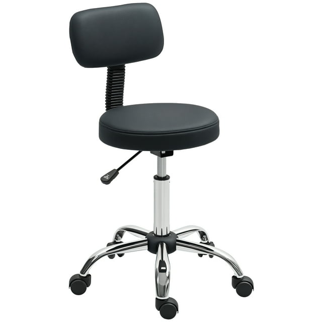 HOMCOM Tabouret Roulant Réglable avec Dossier, Chaise Tabouret en Similicuir