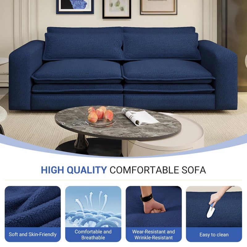 93" King Size Sleeper Sofa Bed, 3-in-1 Convertible Pull Out Couch, Chaise Lounge, Sherpa Fleece 3-Seater Upholstered Sofa with 2 Lumbar Pillows for Living Room, Apartment, and Office