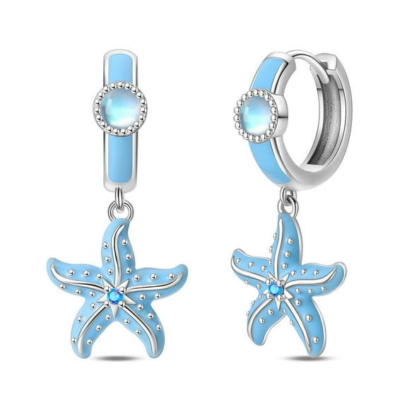 KUNSIR 925 Sterling Silver Blue Starfish Drop Earrings for Women Hoops Jewelry Gifts