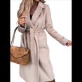 thumbnail image 1 of Abrigo Informal de Mezcla de Lana con Solapa con Muescas, Mangas Largas, Ajustado, Medio, para Mujer, Otoño-Invierno, con Cinturón. Albaricoque XXL, 1 of 8