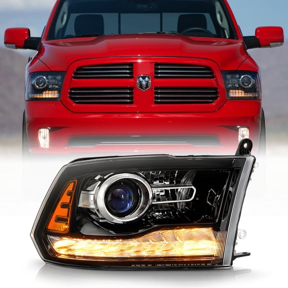 2013-2015 Ram 1500 2500 w/ Black Trim Projector Headlight Headlamp - Passenger