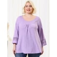 thumbnail image 2 of Women Plus Size Crochet Panel Kimono Raglan Sleeves Ruched Front Tops Light Purple 4X, 2 of 6