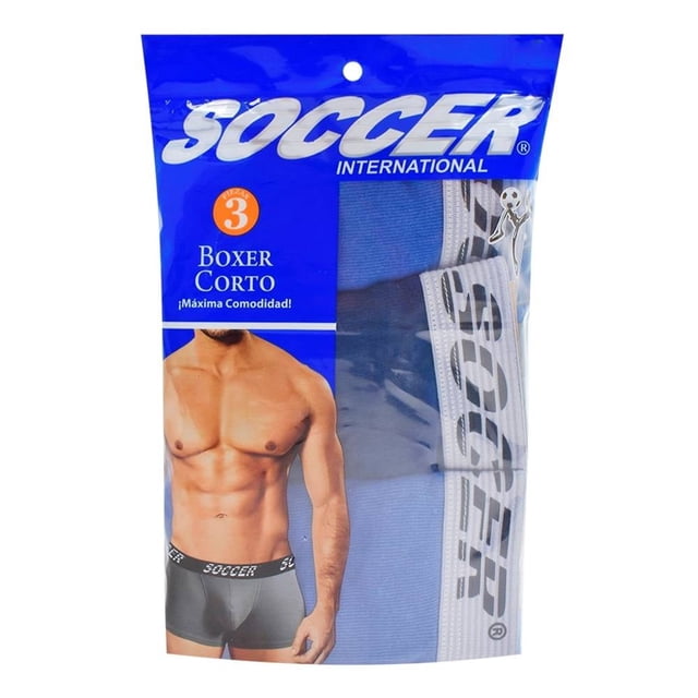 Bóxer Soccer International para Hombre, Corto Multicolor 3 Piezas Talla EG