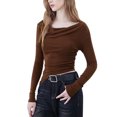 thumbnail image 1 of Kmbangi Womens Long Sleeve Shirts, Solid Color Irregular Oblique Shoulder Ruched Casual Shirts, 1 of 9