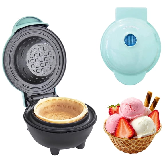 Salange Electric Waffle Bowl Maker - 350W Non-Stick Dessert Maker with Indicator Light for Ice Cream Bowls, Cones, and Breakfast Waffles, Turquoise