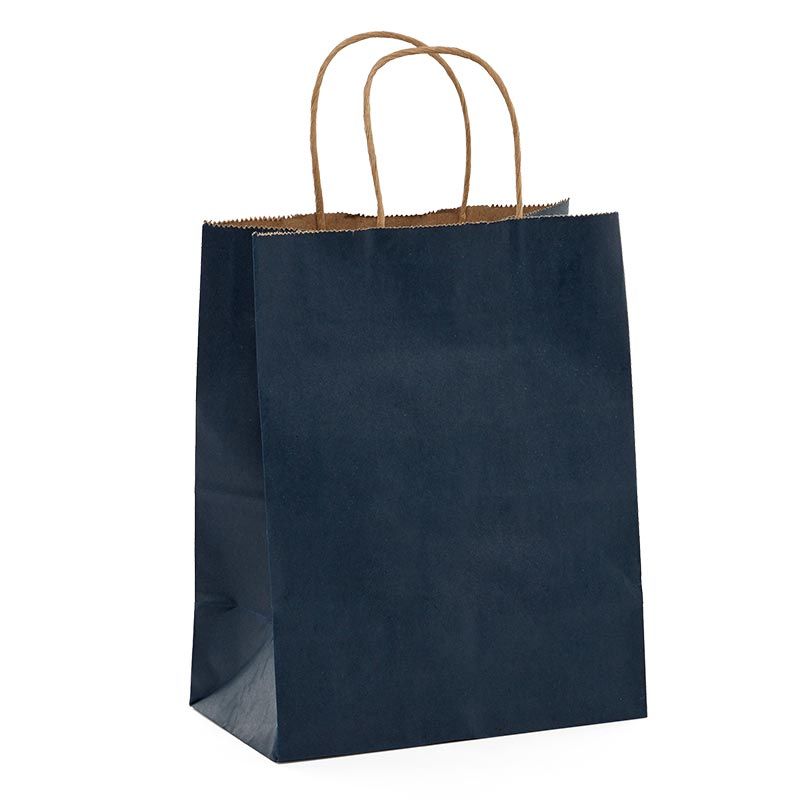 Navy Blue Kraft Handle Gift Bags Quantity 25 Width 8" Gusset 4