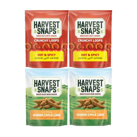 Harvest Snaps Veggie Chips Multipack – Hot & Spicy & Mango Chile Lime – 4 Count | Gluten-Free, Plant-Based Protein Snack