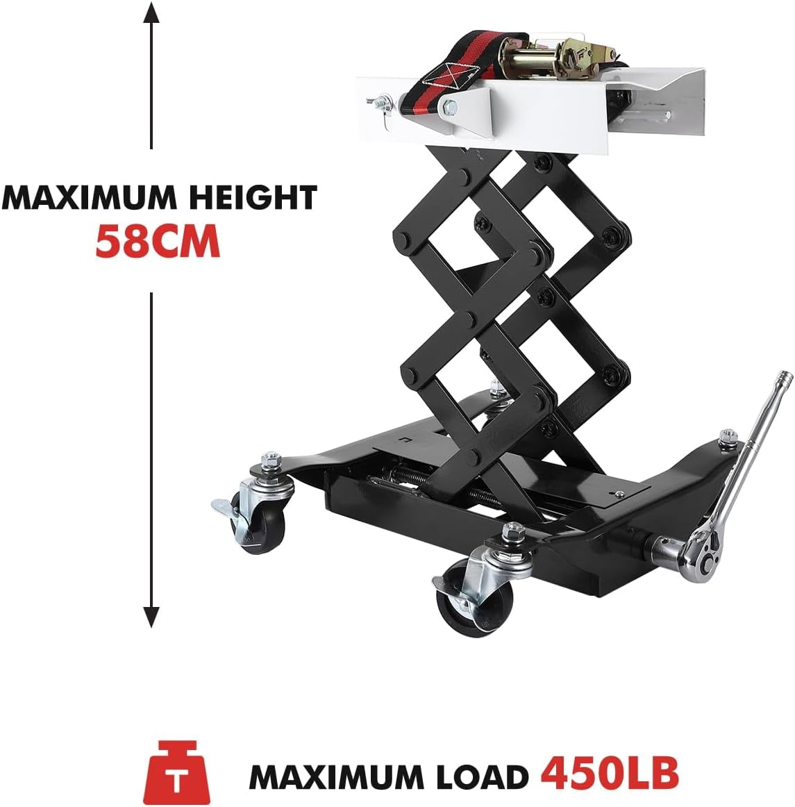 Heavy-Duty 450 LB Low-Profile Transmission Jack - 7"-23" Lift Range with Safety Straps & 4 Locking Wheels (Black)