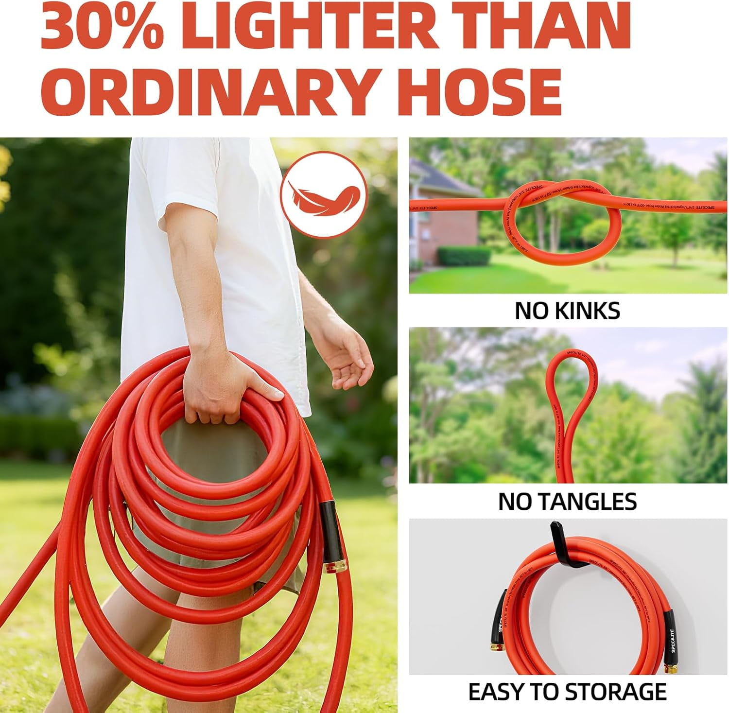 5/8" Hot/Cold Short Leader Garden Water Hose 5 ft, -50℉-190℉, Flexible & Lightweight Rubber Pipes With 3/4" Brass Fittings for Yard, Outdoor, Farm, Red