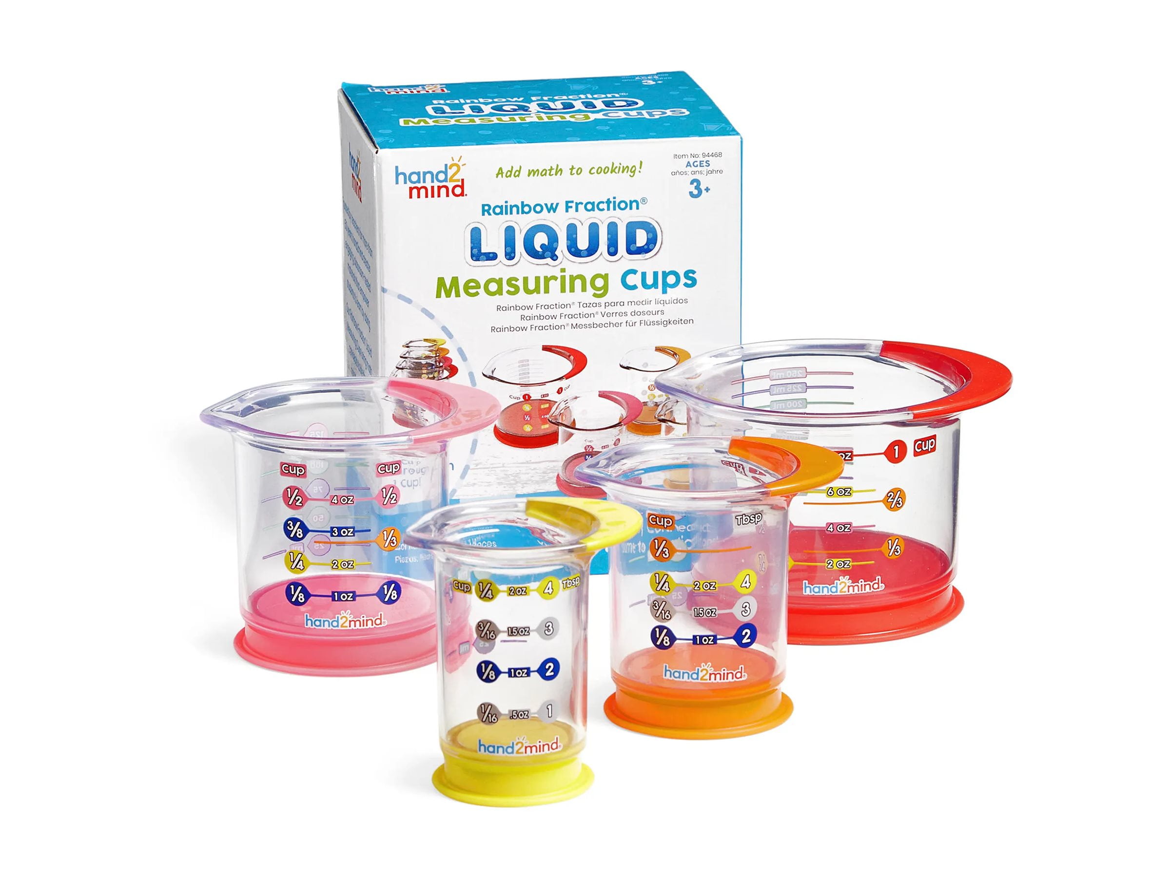 hand2mind Rainbow Fraction Liquid Measuring Cups, Fraction Manipulatives, Measuring Cups