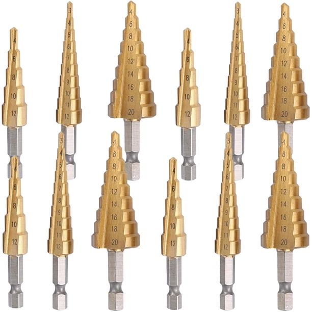 Juegos de brocas Escalonadas VentDepot StagBroc 12 Pzas 4 x 3-12mm 4 x 4-12mm 4 x 4-20mm Zanco 2.4cm Acero Alta Velocidad MXTGO-004