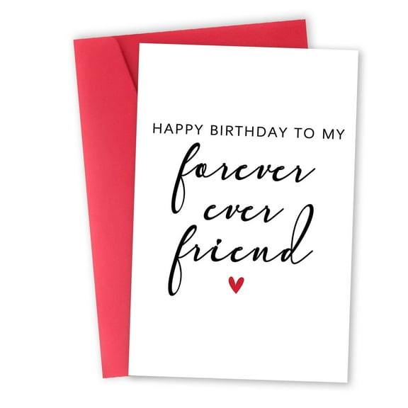Happy Birthday Card for Best Friend  Forever Ever Friend - Blank Inside, Includes Red Envelope - Perfect for Celebrating Friendship on Birthdays