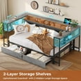 thumbnail image 5 of Aunfebrco Corner Twin Bed Frame with Charging Station, Twin Size Metal Platform Bed Frame with Storage Shelves&2 Drawers, Gray Daybeds for Living Room Bedroom, 5 of 9