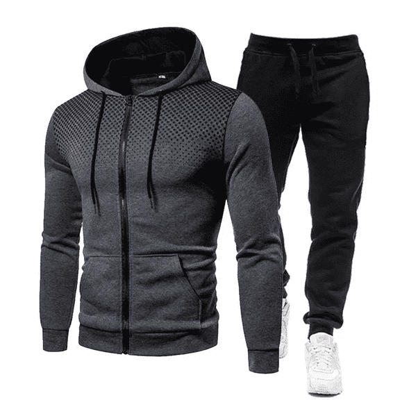 Men's Athletic 2-Piece Tracksuit Set with Polka Dot Gradient Print Fleece, Casual Zip-Up Hoodie and Jogger Pants, Slim Fit, Charcoal Gray, Medium