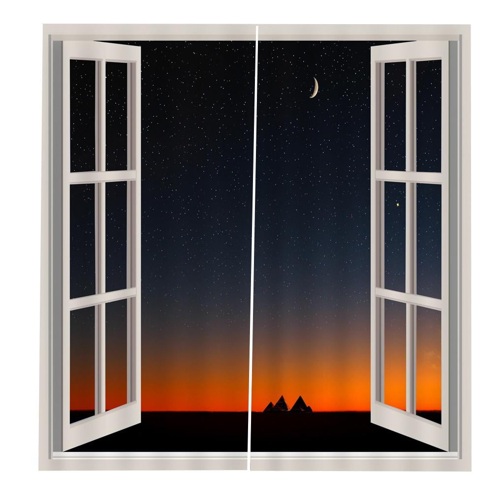 2Pcs Landscape Scenery Window Door Curtains Blinds 3D Printed Decoration 