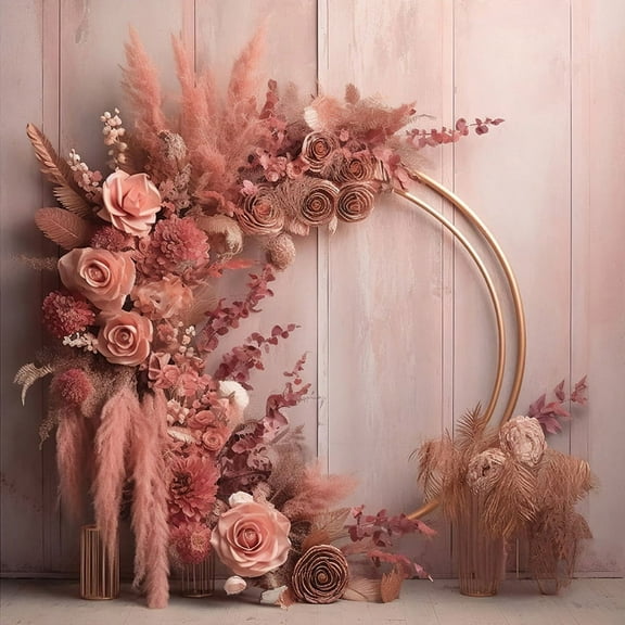 Mehofond Photography Backdrop Boho Baby Shower Pink Round Ring for Pregnant Portrait Wedding r Bohemia Pampas Backgrounds