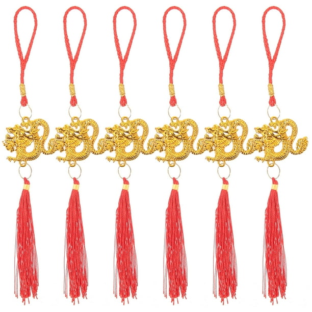 Colgante de bonsái de Año Nuevo, decoración colgante de coche con borlas de fortuna de dragón, 6 uds.
