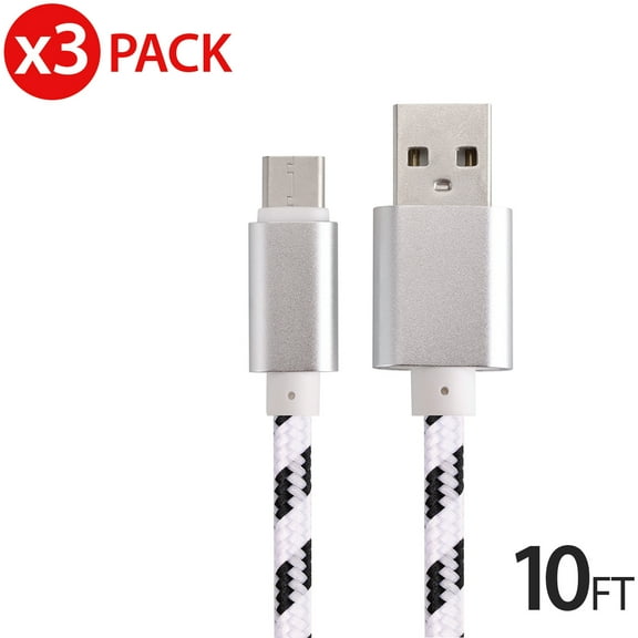 3x 10FT USB Type C Cable Fast Charging Cable USB-C Type-C 3.1 Data Sync Charger Cable Cord For Samsung Galaxy S9 S9 Galaxy S8 S8 Plus Nexus 5X 6P OnePlus 2 3 LG G5 G6 V20 HTC M10 Google Pixel XL