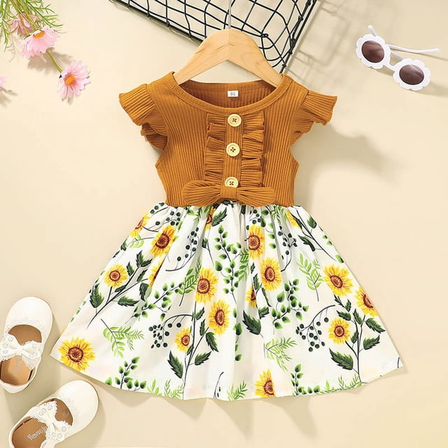 Robes pour Fillettes Manches à Volants Robe Évasée à Volants Robe de Soleil Robe de Fantaisie Robe Florale Robes de Fête d'Anniversaire pour Filles