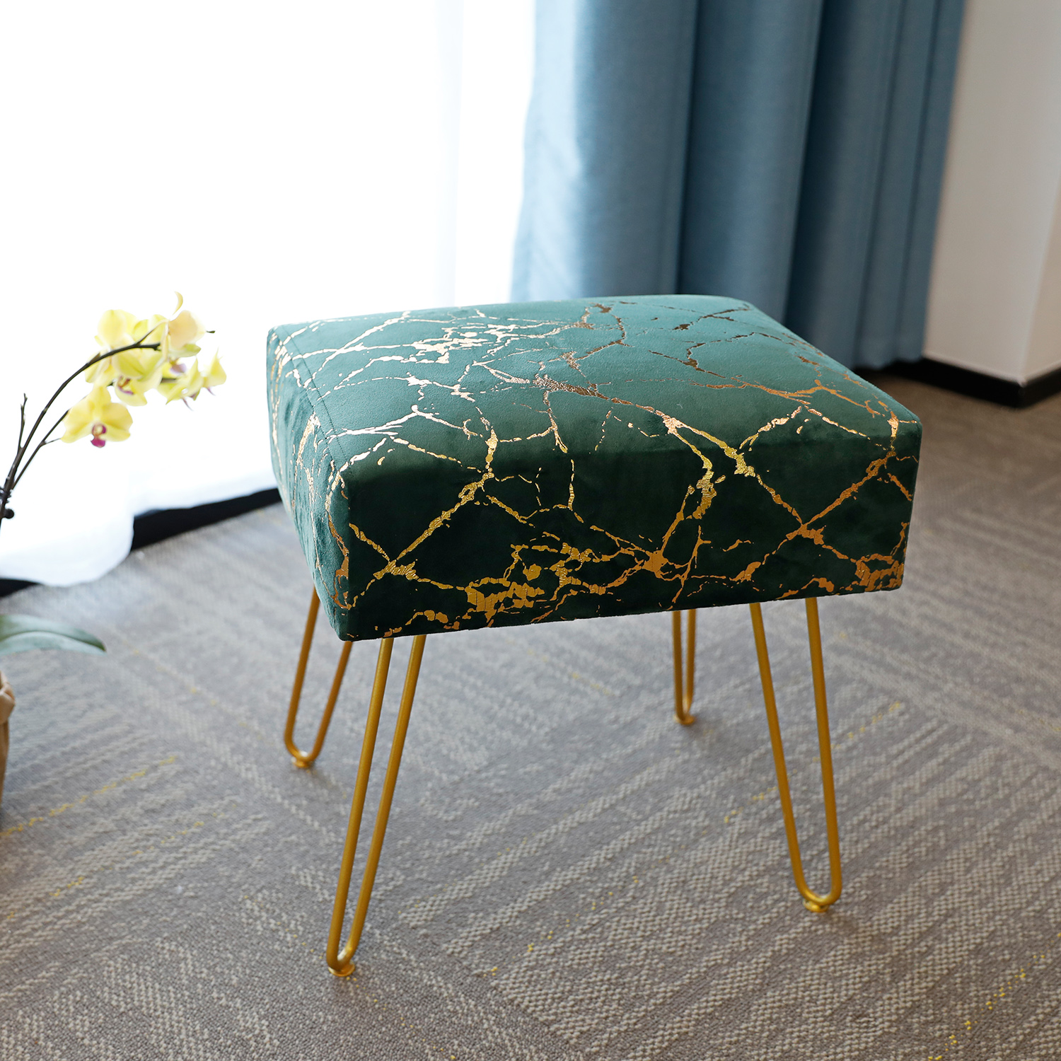 Velvet Footrest Stool Ottoman Square Modern Upholstered Vanity ...
