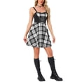 thumbnail image 2 of INSPIRE CHIC Women's Dress Plaid Sweetheart Neck Sleeveless Lace Up Mini Fit & Flare Dresses XS White Black, 2 of 6