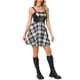 thumbnail image 2 of Vestido de mujer INSPIRE CHIC a cuadros con escote corazón sin mangas, con cordones, mini ajustado y acampanado, en blanco y negro, 2 of 5