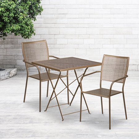Commercial Grade 28 Square Gold Folding Patio Table Set 2 Square