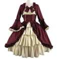 thumbnail image 2 of Vestido HUOGUO, corte gótico vintage, cuello cuadrado, patchwork, 2 of 4