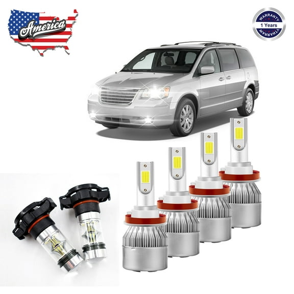 LED Headlight High/Low Beam   Fog Light Bulbs Combo 6000K White For Chrysler Town & Country 2010-2016 6PC