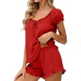 thumbnail image 7 of DYTTDG Silk Solid Color Pajama Set for Women 24PC Short Puffed Sleeve with Short Pajama Pant Set Decorative Drawstring & Pocket, 7 of 7