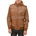 thumbnail image 2 of Men's GENUINE Leather Jacket with Removable Fleece Hood., 2 of 8