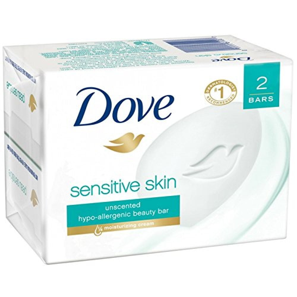 Dove Sensitive Skin Unscented HypoAllergenic Beauty Bar 4 oz, 2 ea